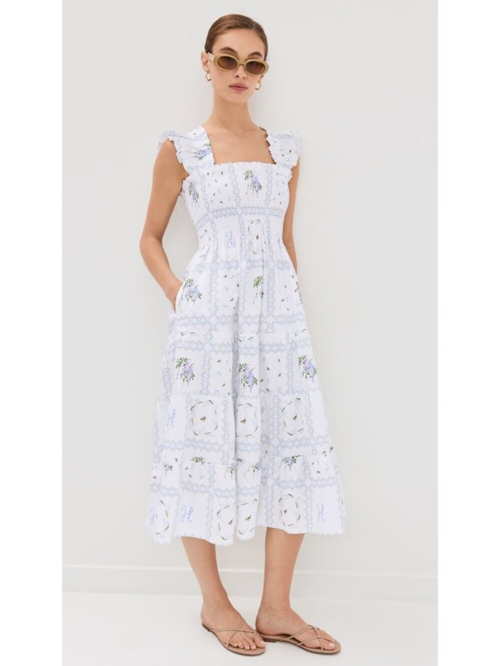 NWT Hill House Ellie Nap in Small Scale Floral Patchwork Smocked Midi Dress S - Picture 1 of 10